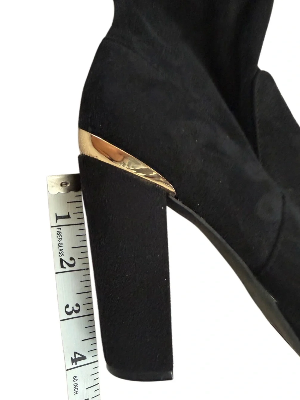 Guess Black Over-the-Knee Platform Block Heel Boots with Gold Trim Size 6